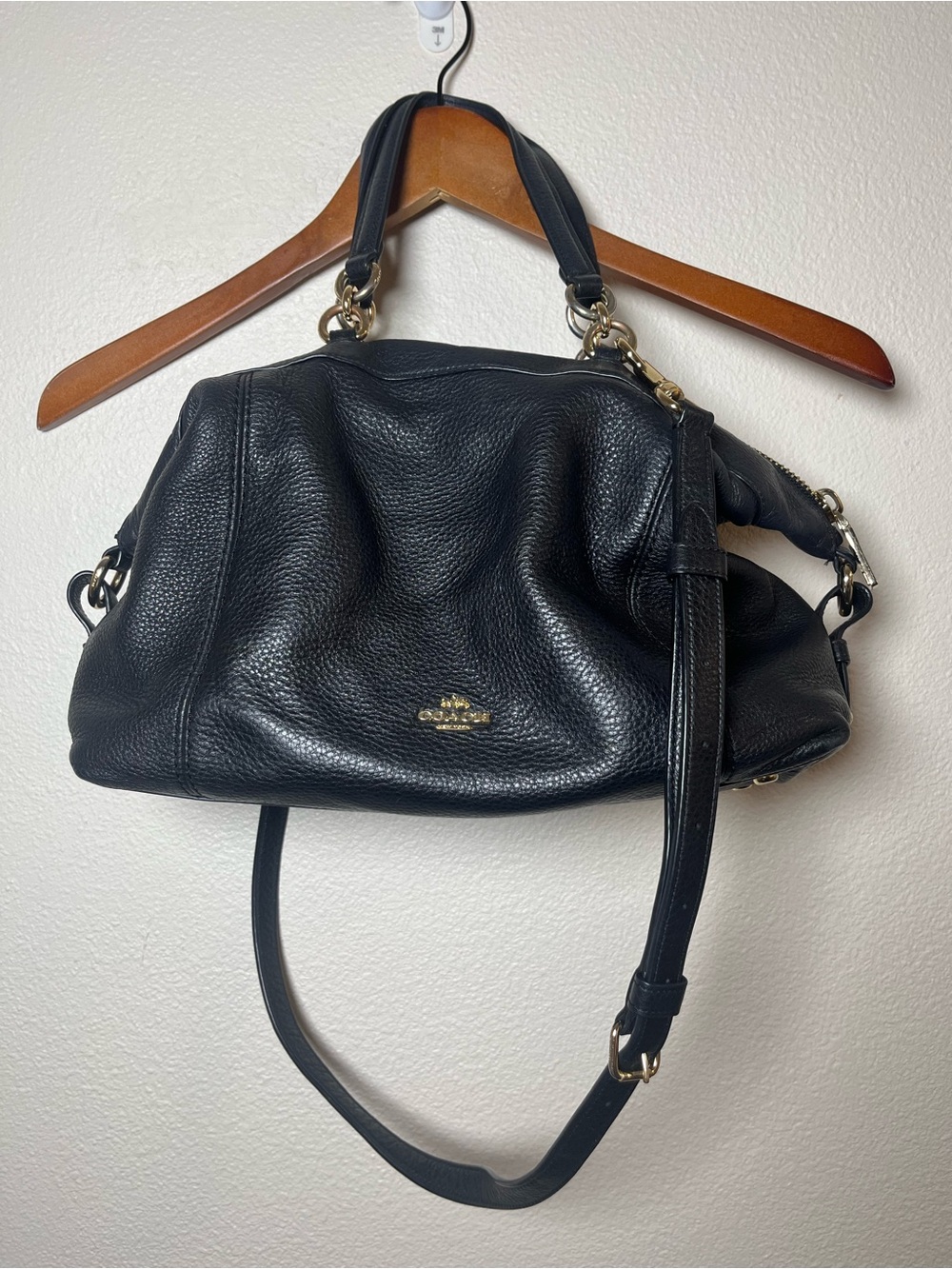 Coach Vintage Black Pebbled Leather Shoulder Bag with Gold Hardware